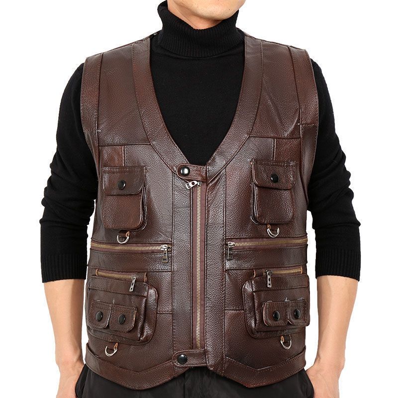 Motorcycle Gear Vest - Chaleco de cuero genuino de piel