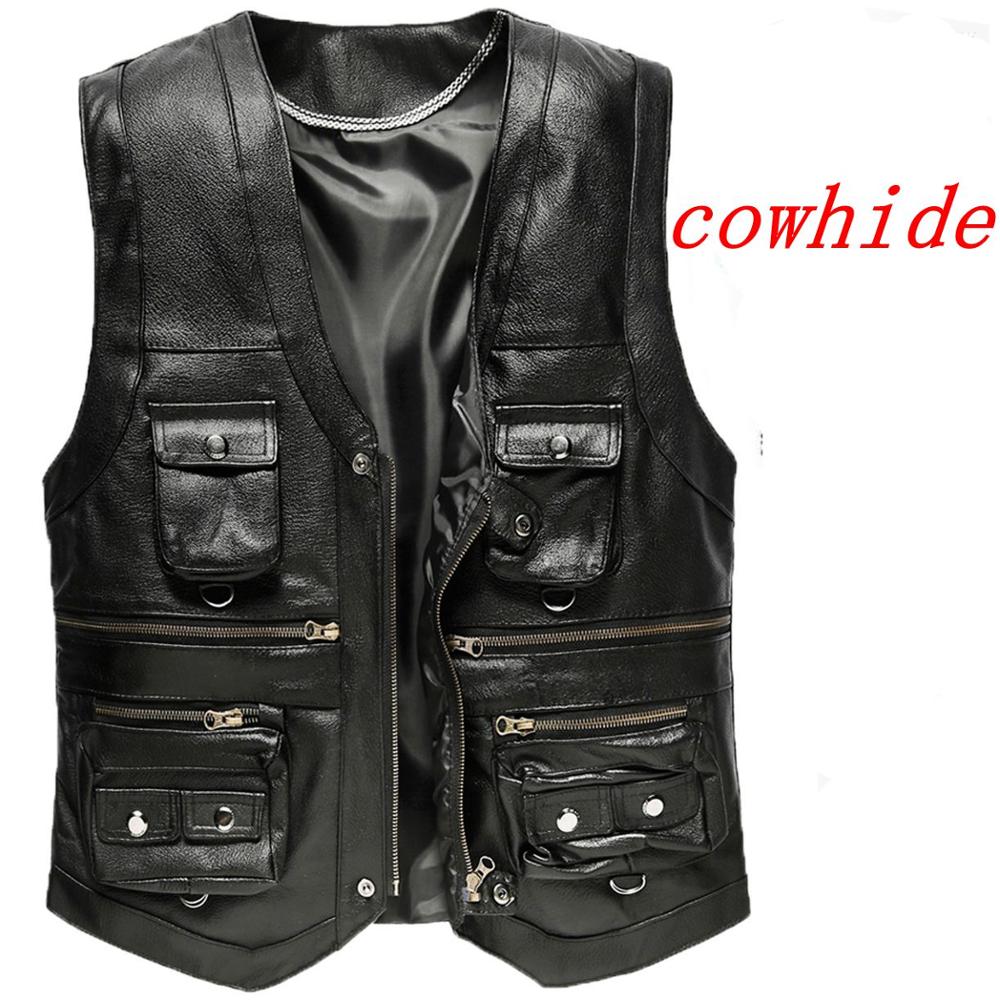 Chaleco de cuero genuino de va - Motorcycle Gear Vest reseña y precio