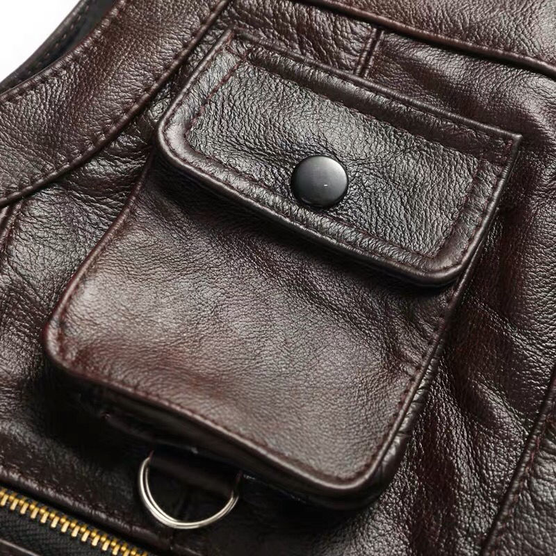Chaleco de cuero genuino de va - Motorcycle Gear Vest reseña y precio