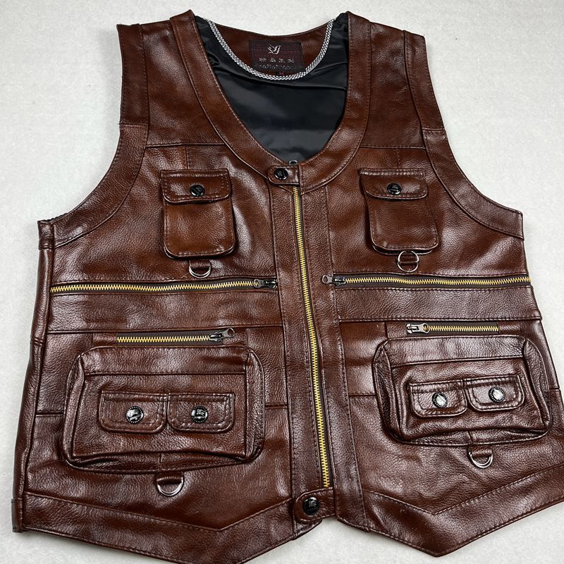Chaleco de cuero genuino de pi - Motorcycle Gear Vest reseña y precio